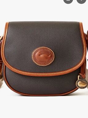 Dooney & Bourke Brown Pebbled Leather3.0 Saddle Bag with Tan Trim